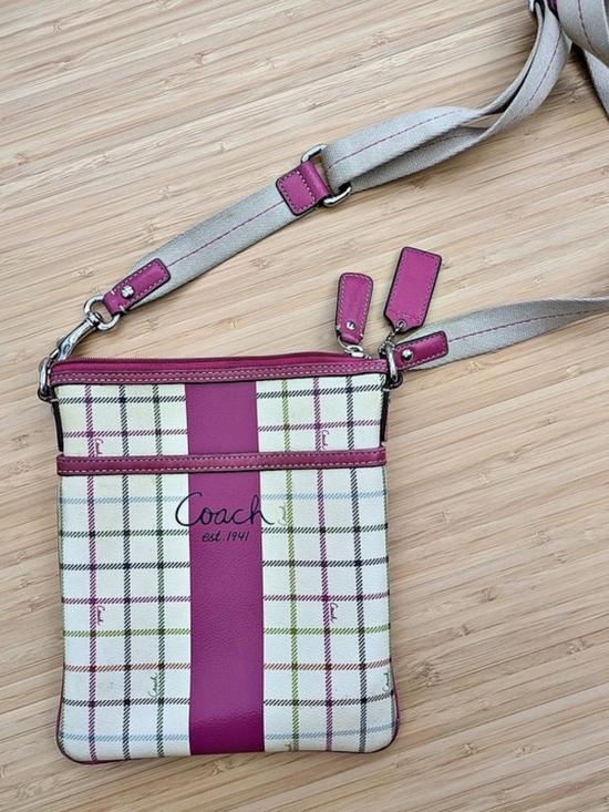 Coach Handbags - Coach Plaid Crossbody Bag in Pink & White